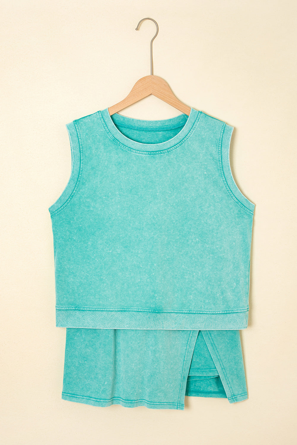 Aqua mineral wash tank and skirt set on a hanger