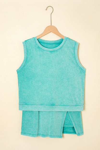 Aqua mineral wash tank and skirt set on a hanger