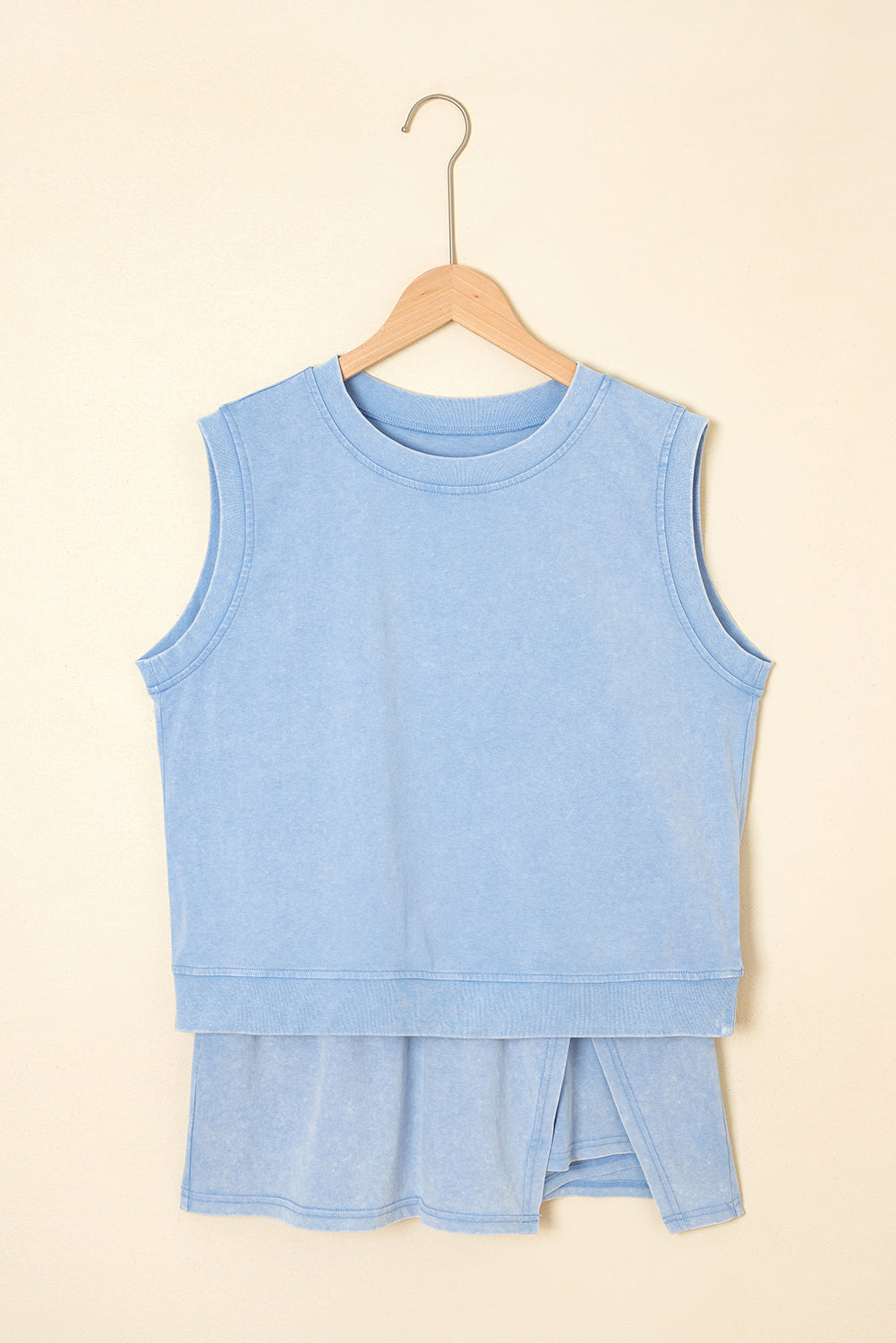 Light blue mineral wash tank and skirt set on a hanger