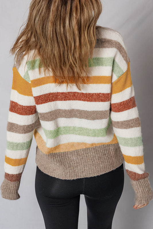 Back view of the multicolor striped sweater