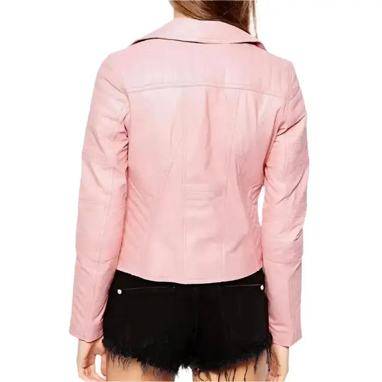 Women's Pink Leather Biker Jacket