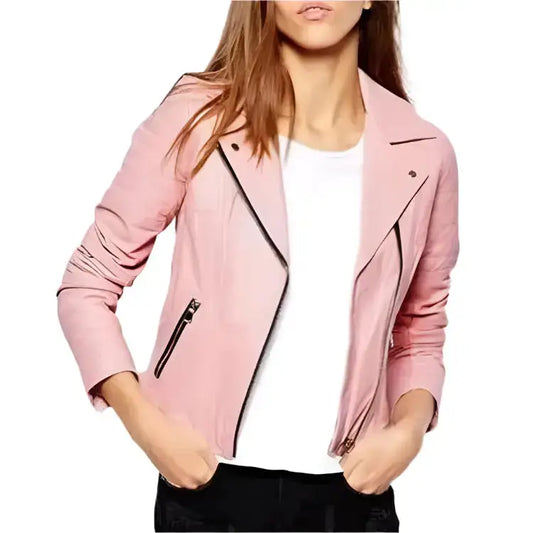 Women's Pink Leather Biker Jacket