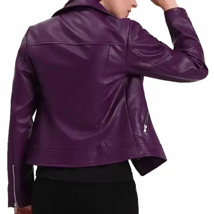 Women's Purple Leather Biker Jacket-1