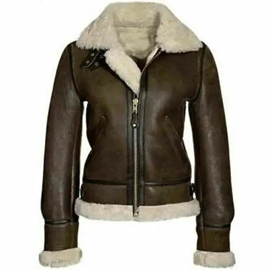 Women's RAF Aviator Sheepskin Shearling Bomber Jacket-0