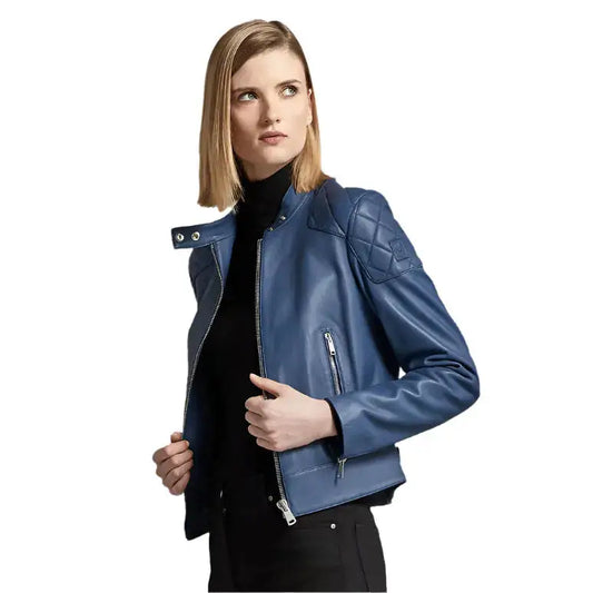 Women's Royal Blue Leather Jacket-1