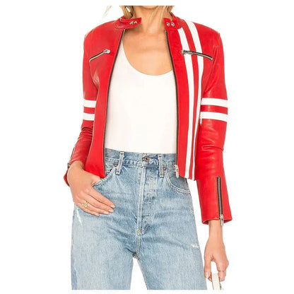 Women's Short Leather Fashion Jacket-0