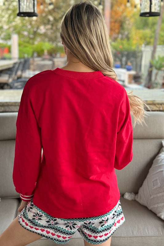 Back view of the red Christmas lounge set