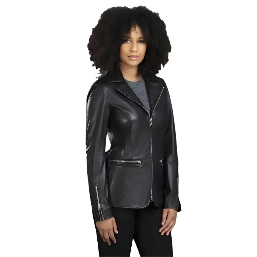 Women’s Slim Fit Black Leather Blazer