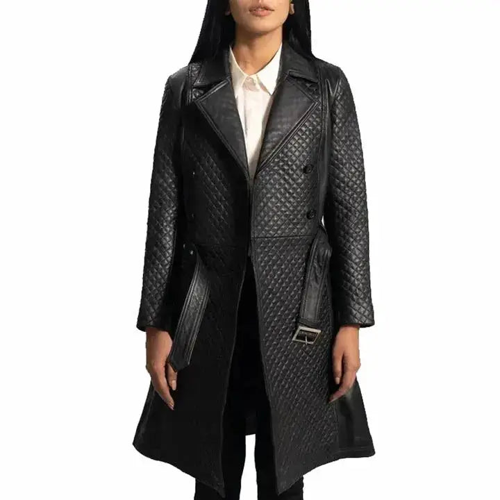Women’s Quilted Leather Trench Coat-1