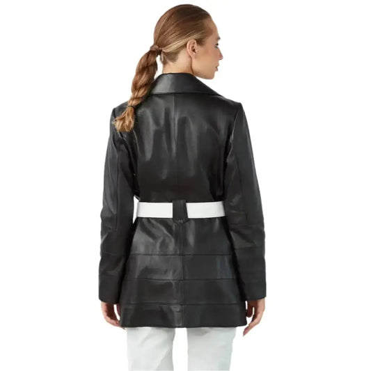 Women’s Vintage Black Leather Trench Coat-1