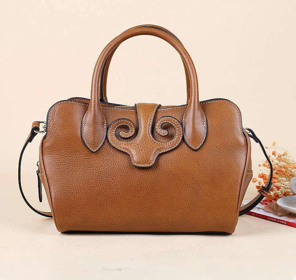 Rossie Viren Women's  Womens Vintage Leather Top Handle Bag Medium-0