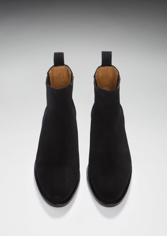 Women's Black Suede Chelsea Boots, Welted Leather Sole-1