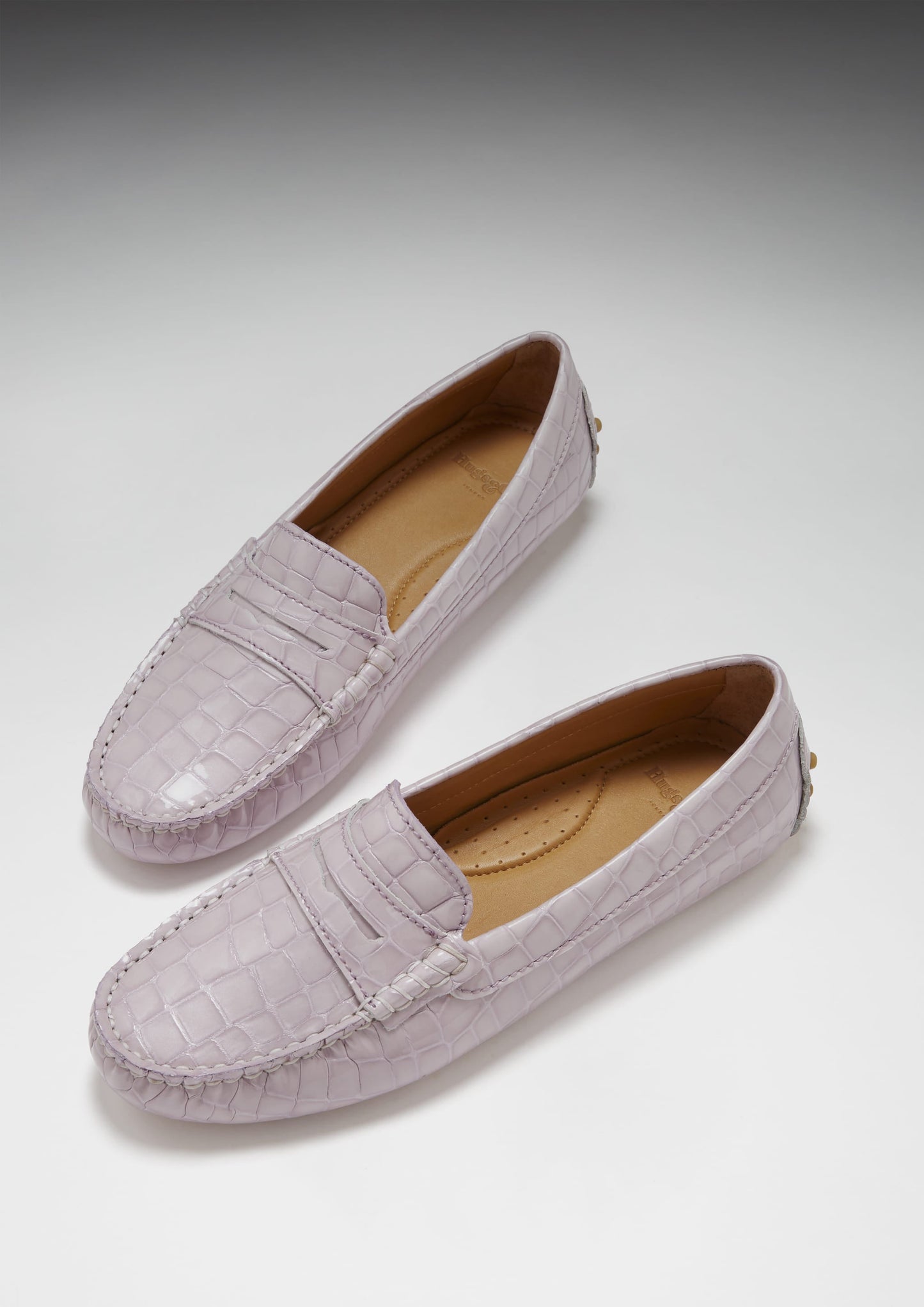 Women's Penny Driving Loafers, lilac croc print patent leather-1
