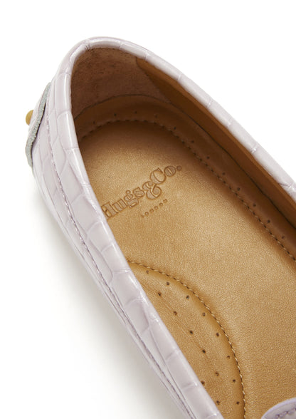 Women's Penny Driving Loafers, lilac croc print patent leather-4