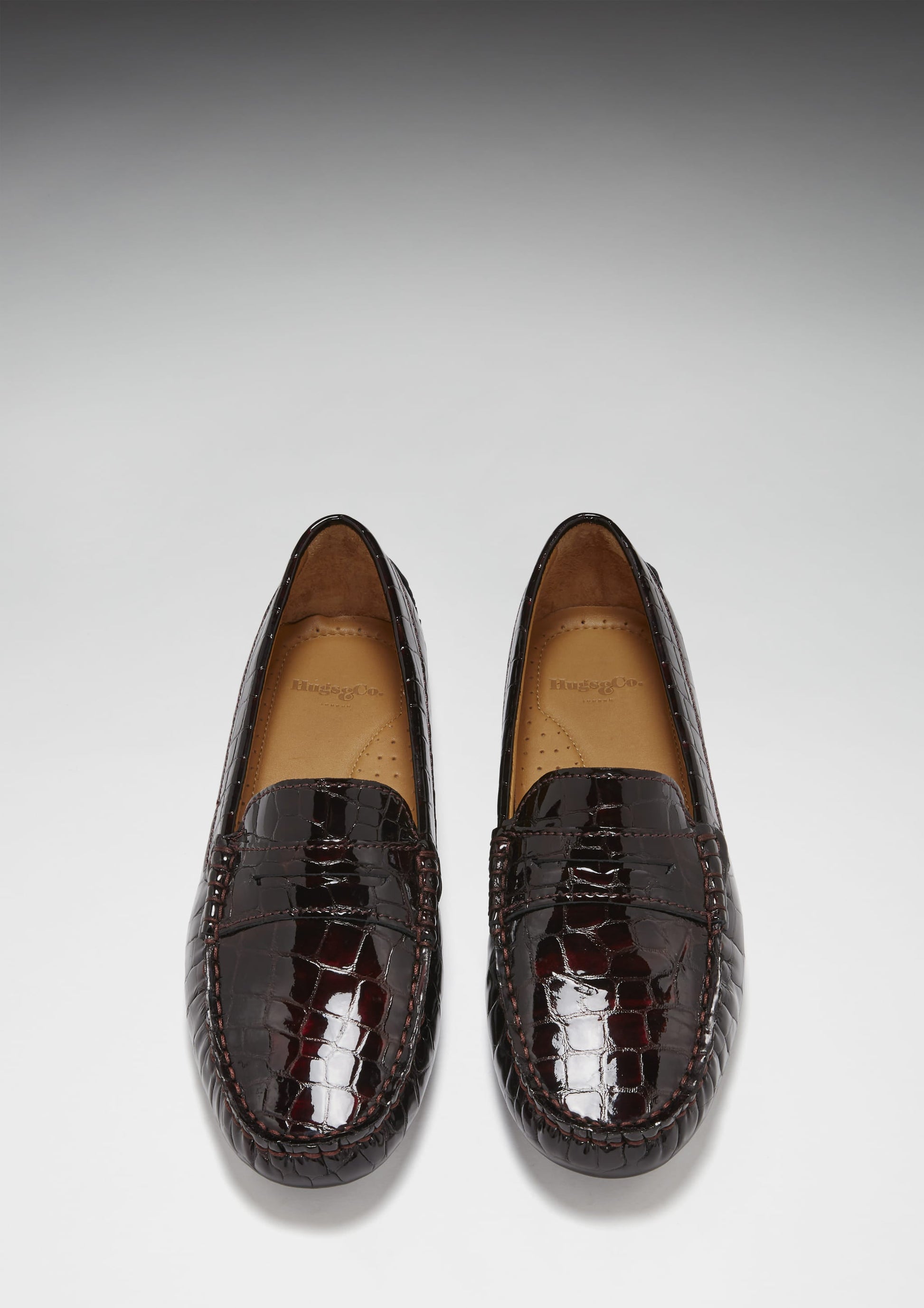 Women's Penny Driving Loafers, brown croc print patent leather-2