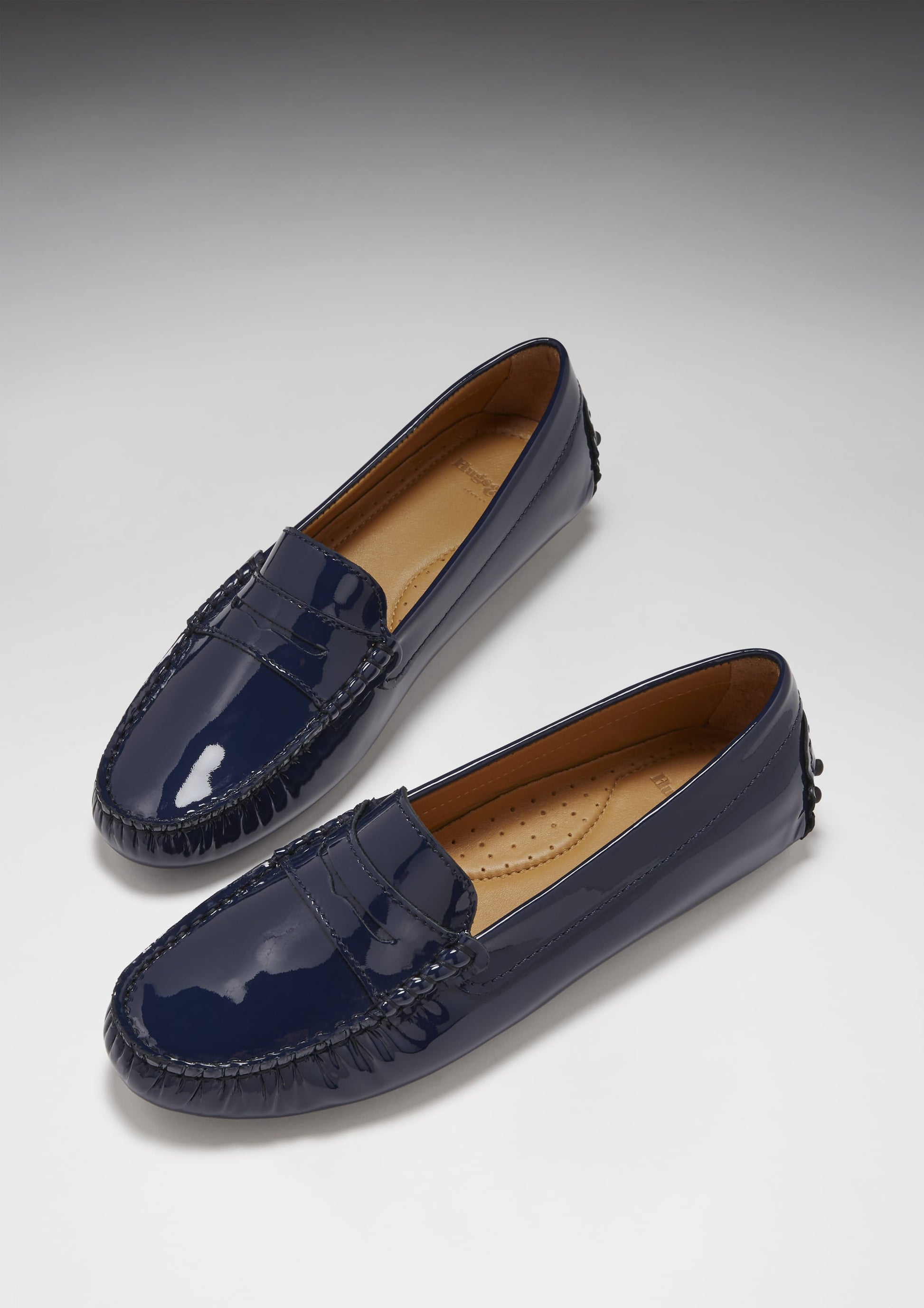 Women's Penny Driving Loafers, navy blue patent leather-1