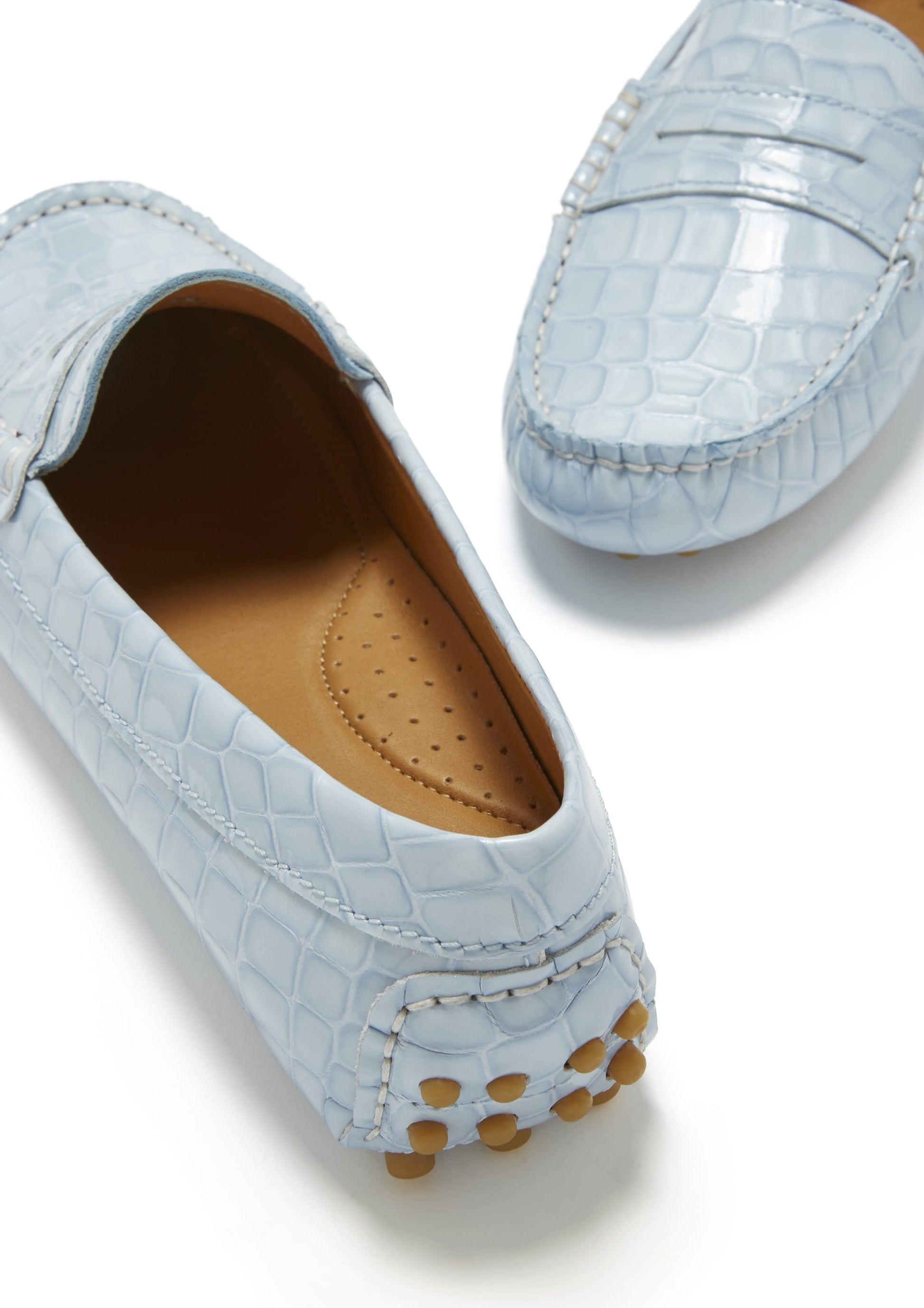 Women's Penny Driving Loafers, powder blue print patent leather-3