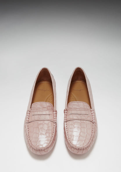 Women's Penny Driving Loafers, powder pink print patent leather-2