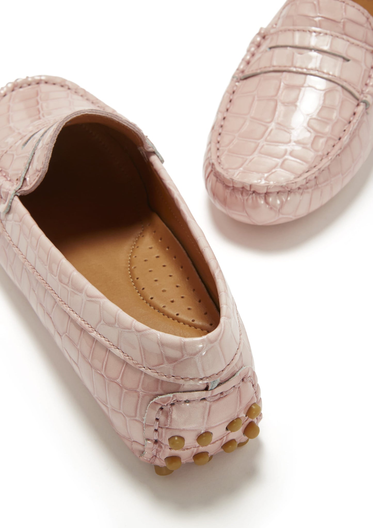 Women's Penny Driving Loafers, powder pink print patent leather-3