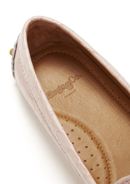 Women's Penny Driving Loafers, powder pink print patent leather-4