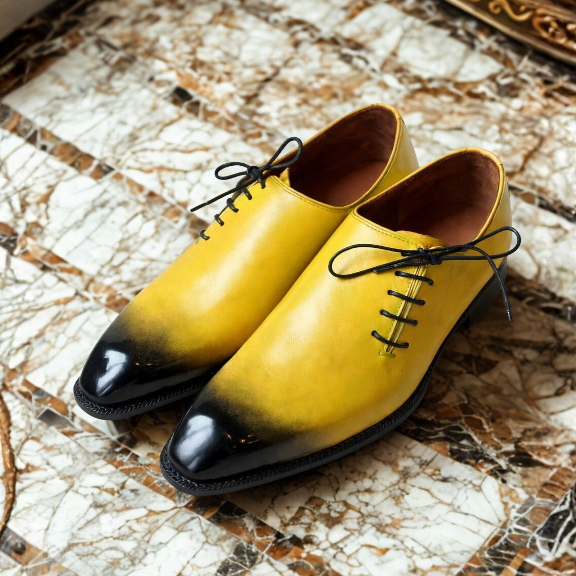 Tyler- Yellow Whole-cut Oxford Shoes-1