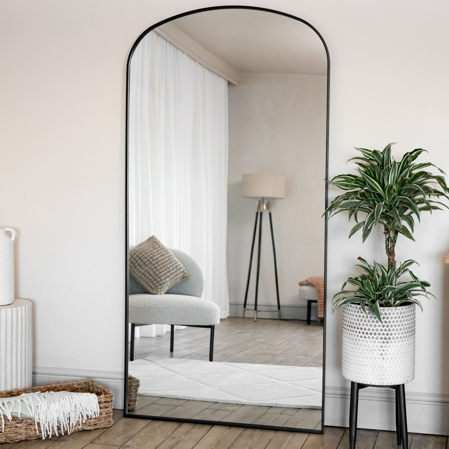 Yoko - Full Length Black Metal Gentle Arch Mirror - 180cm x 90cm